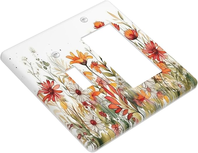 Watercolor Wild Flower Floral Daisy Plant Outlet Covers 1 Toggle 1 Rocker Combination Decorative Wall Plate Electrical Switch Plates Light Switch Cover Plate for Bedroom Living Room Decor
