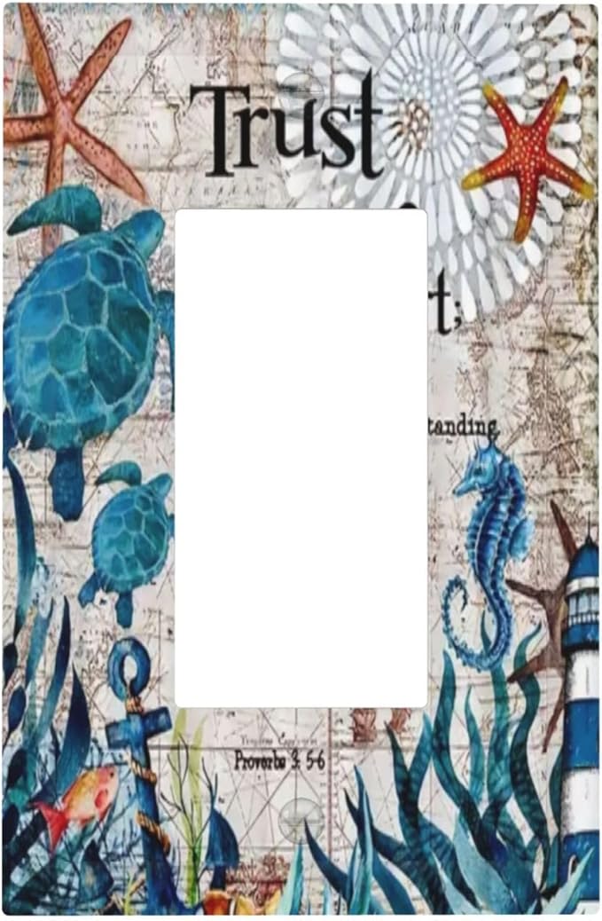 1 Gang Electrical Decora/GFCI Device Wallplate Inspirational Quote Teal Blue Sea Ocean Turtle Nautical Map Beach Coral Single Decorator Rocker Outlet Light Switch Cover Electric Faceplate Dimmer