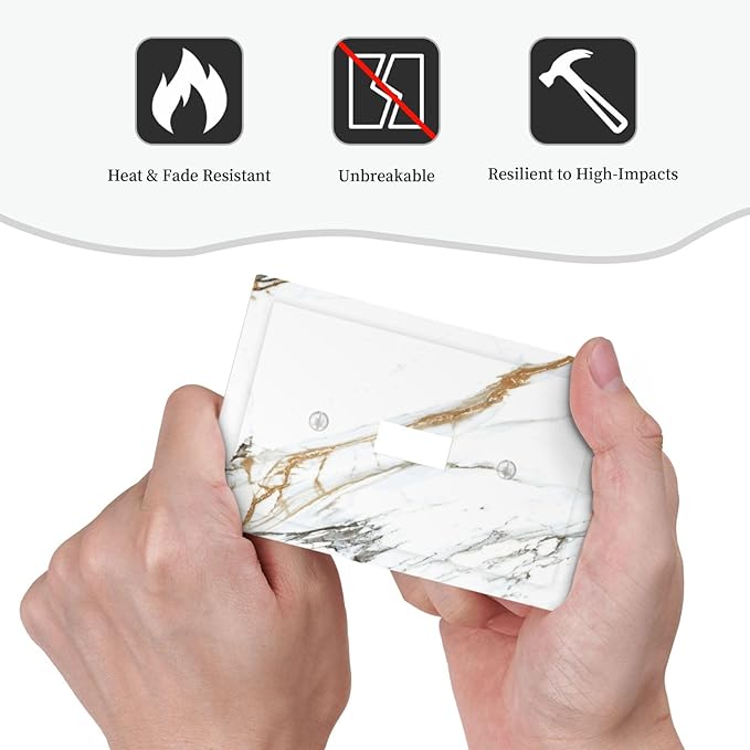 White Gold Marble Modern Abstract Luxury Print Decorative Light Switch Cover 1 Gang Single Toggle Device Electrical Faceplate Switchplates Decorator Outlet Wall Plate for Bathroom Kitchen Decor