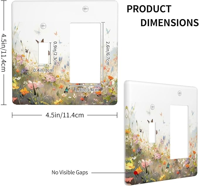 Wildflowers Watercolor Floral Colorful Butterfly Outlet Covers 1 Toggle 1 Rocker Combination Decorative Wall Plate Electrical Switch Plates Light Switch Cover Plate for Farmhouse Bed Room Decor