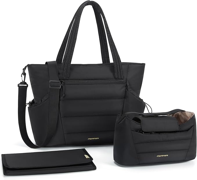 mommore Diaper Bag Tote with Stroller Organizer Puffer Bag Large Capacity Baby Bag with Changing Pad for Travel, Hospital