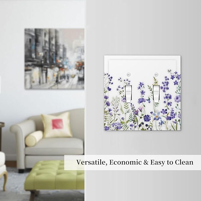 Lavender Wildflowers Purple Flowers Plant Floral Decorative Switch Plates 2 Gang Double Toggle Outlet Light Switch Cover Wall Plate Electrical Faceplate for Bedroom Living Room Decor