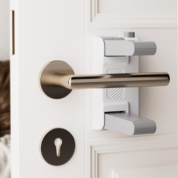 YEYA Upgrade Child Safety Door Handle Lock, White Universal Fit Lever Locks with Stong 3M Adhesive Backing, 2-Pack