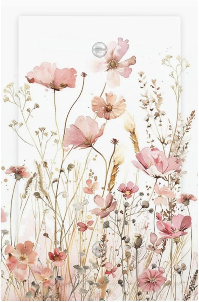 Boho Floral Watercolor Pink Wildflower Butterfly Light Switch Cover Plate 1 Gang No Device Blank Electrical Wall Plates Faceplate Decorative Switch Plate for Bedroom Living Room Decor