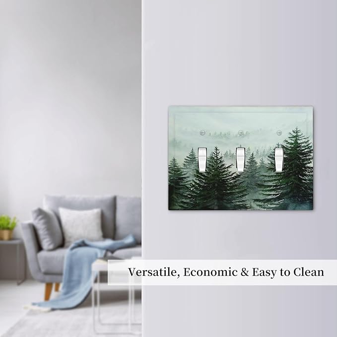 Forest Pinetrees Misty Landscape Nature Decorative Switch Plates 3 Gang Wall Plate Faceplate Electrical Wall Panels Triple Toggle Light Switch Cover for Bedroom Farmhouse Decor