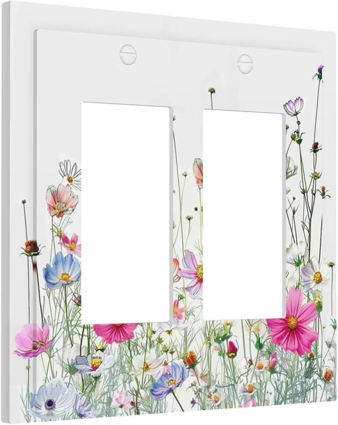 Decorative Outlet Covers Boho Colorful Flowering Plant Wild Flower 2 Gang Double Gfci Rocker Electrical Wall Panels Light Switch Cover Plate For Bed Room Living Room Decor