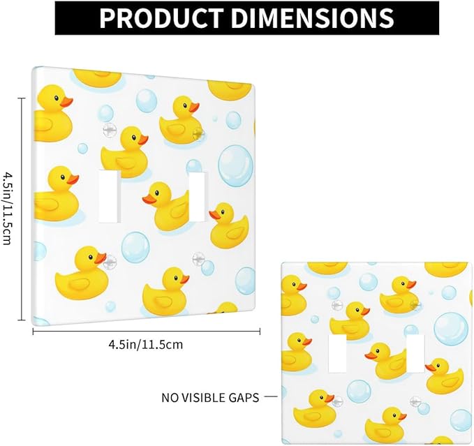 Yellow Rubber Duck 2-Gang Double Toggle Switch Plate, Cute Duck Bubble Wall Plate for Kids Bathroom, Nursery & Boys Girls Room