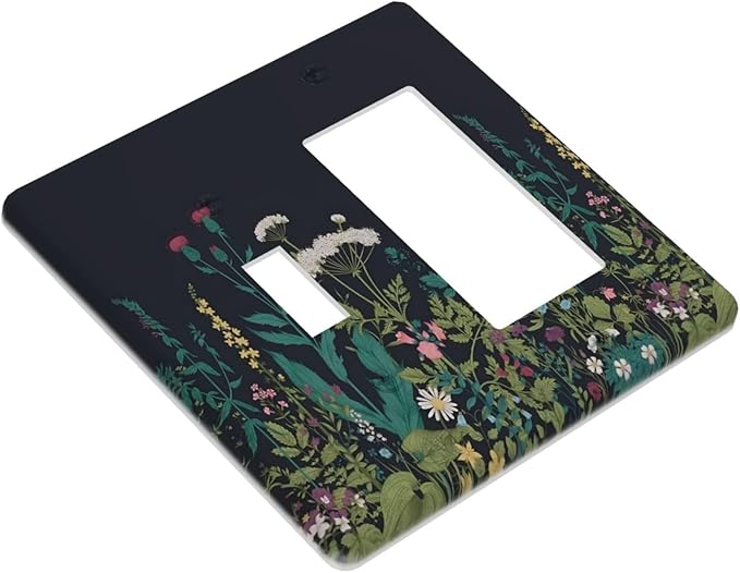 Boho Garden Flowers Weeds Floral Wildflowers Outlet Covers 1 Toggle 1 Rocker Combination Decorative Wall Plate Electrical Switch Plates Light Switch Cover Plate for Bedroom Living Room Decor