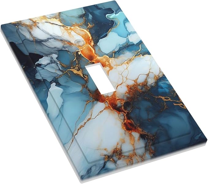 Light Switch Cover Plate Golden Abstract Luxury Marble 1 Gang Single Toggle Decorative Switch Plates Wall Plates Electrical Faceplate for Livingroom Bathroom Decor