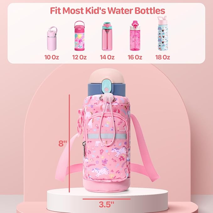 Water Bottle Carrier for Kids - Water Bottle Holder with Strap, Boys Girls Water Bottle Sling Bag for 10/12/14/16/18Oz Water Bottles Walking Hiking Camping