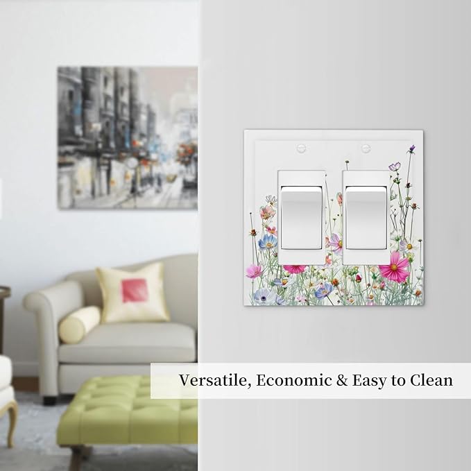Decorative Outlet Covers Boho Colorful Flowering Plant Wild Flower 2 Gang Double Gfci Rocker Electrical Wall Panels Light Switch Cover Plate For Bed Room Living Room Decor