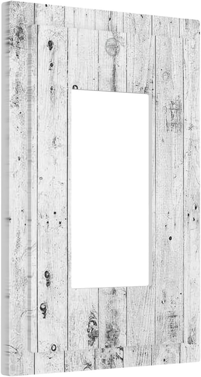 Decorative Outlet Covers Rustic White Grey Wood Grain 1 Gang Single Rocker Light Switch Cover Plate Wall Plates GFCI Faceplate for Farmhouse Home Decor