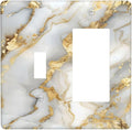Luxurious White Gold Marble Patterns Abstract Outlet Covers 1 Toggle 1 Rocker Combination Decorative Wall Plate Electrical Switch Plates Light Switch Cover Plate for Bathroom Kitchen Decor