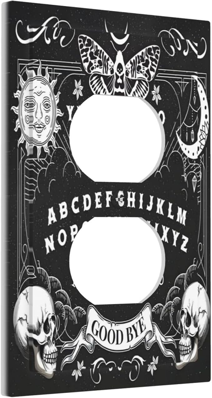 Black Witchy Skeleton Skull Gothic Sun Moon Outlet Covers 1 Gang Duplex Light Switch Cover Decorative Switch Plates Electrical Receptacle Faceplate Wall Plate for Bedroom Living Room Decor