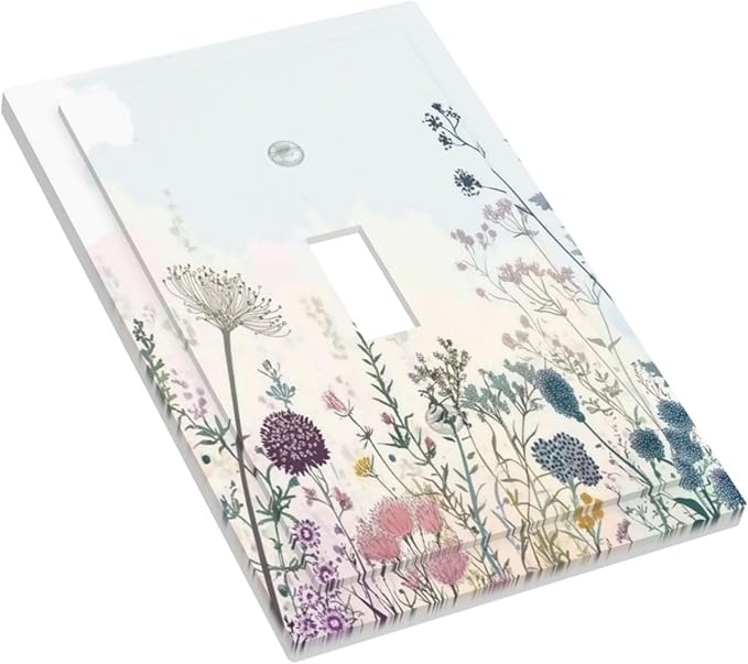 Colorful Wildflower Watercolor Dandelion Floral Decorative Light Switch Cover 1 Gang Single Toggle Device Electrical Faceplate Switchplates Decorator Outlet Wall Plate For Cabin Home Decor