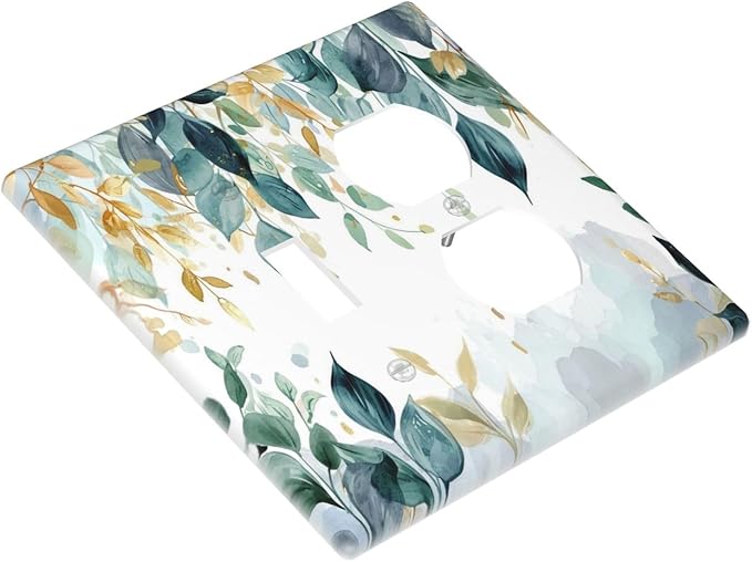 Boho Goldgreen Leaf Botanical Eucalyptus Leaves Wallplates 1 Toggle 1 Duplex Switch Plate Electrical GFCI Faceplate Decorative Light Switch Covers for Bedroom Living Room Decor