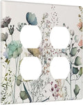 Beige/Cream Vintage Wildflower Flower Blossom 2 Gang Double Duplex Combo Wallplate Spring Garden Border Bloom Rustic Floral Receptacle Outlet Covers Two Gang Dual Device Light Switch Cover Faceplate
