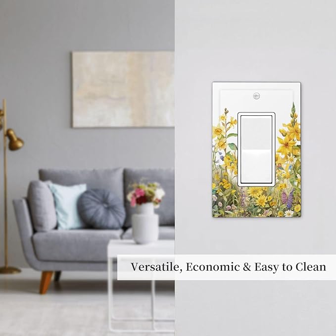 Wildflowers Sunflower Lavender Daisy Floral Decorative Outlet Covers 1 Gang Single Rocker Light Switch Cover Plate Wall Plates GFCI Faceplate for Bedroom Living Room Decor