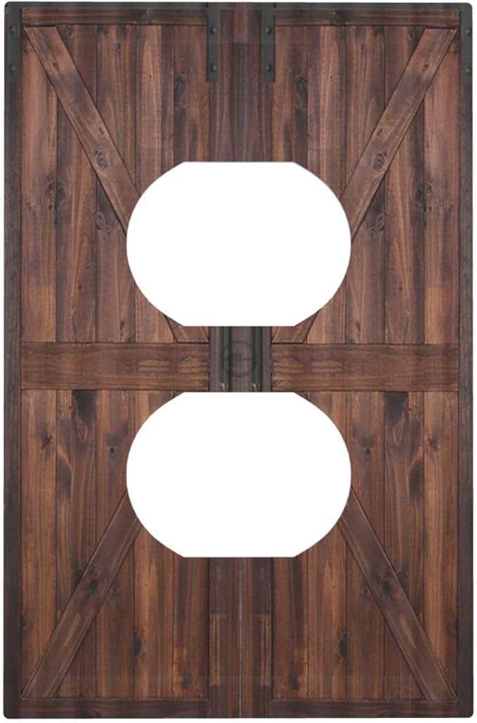 Rustic Barn Doors Vintage Brown Wood Plank Print Outlet Covers 1 Gang Duplex Light Switch Cover Decorative Switch Plates Electrical Receptacle Faceplate Wall Plate for Farmhouse Home Decor