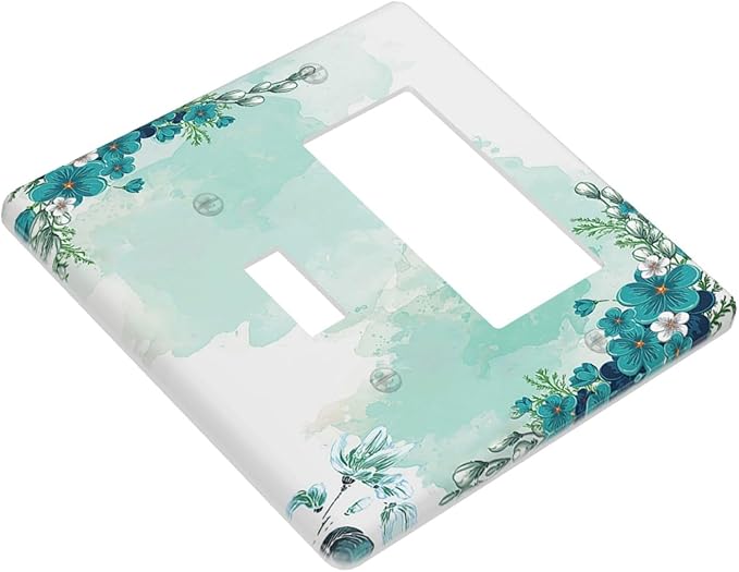 Outlet Covers Blue Green Flowers Light Green Watercolor Patterns 1 Toggle 1 Rocker Combination Decorative Wall Plate Light Switch Cover Plate Electrical Switch Plates for Bedroom Home
