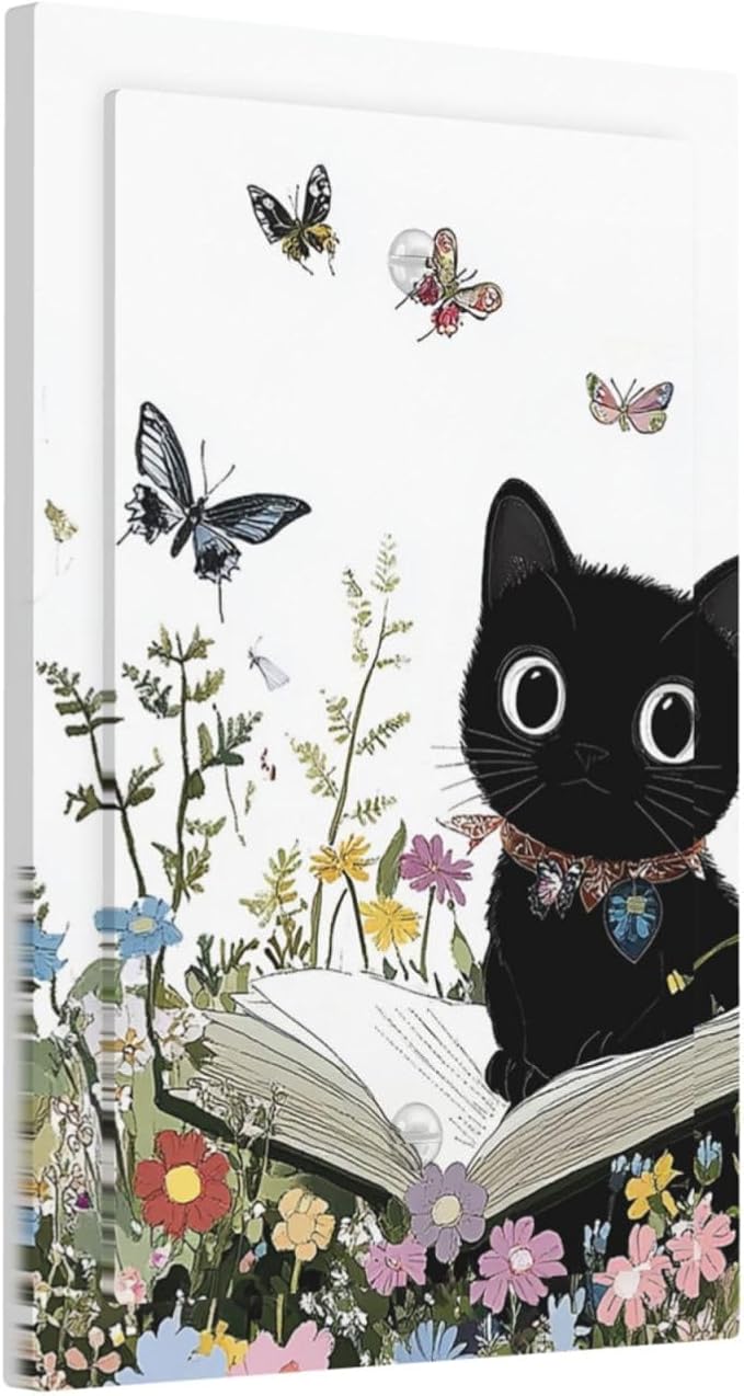 Light Switch Cover Plate Cute Cat Wildflowers Boho Flowers Floral 1 Gang No Device Blank Electrical Wall Plates Faceplate Decorative Switch Plate For Nursery Kids Room Decor