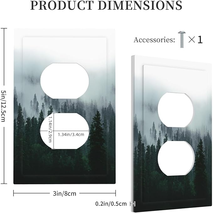Forest Pine Forest Foggy Mountain Natural Scenery Outlet Covers 1 Gang Duplex Light Switch Cover Decorative Switch Plates Electrical Receptacle Faceplate Wall Plate for Bed Room Living Room Decor