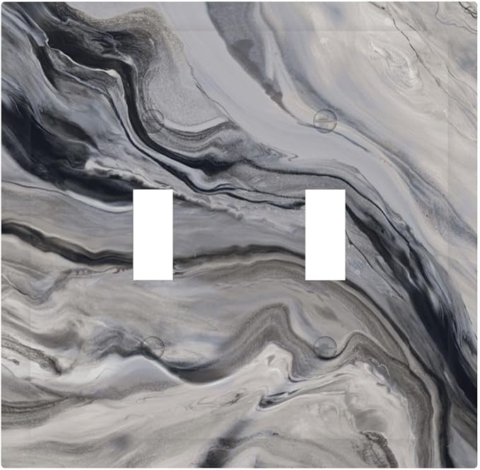 Grey And White Marble Abstract Art Print Decorative Switch Plates 2 Gang Double Toggle Outlet Light Switch Cover Wall Plate Electrical Faceplate for Bathroom Kitchen Decor