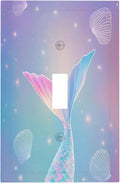 Cute Mermaid Pink Tail Scales Shells Colorful Ocean Decorative Light Switch Cover 1 Gang Single Toggle Device Electrical Faceplate Switchplates Decorator Outlet Wall Plate for Kids Room Nursery Decor