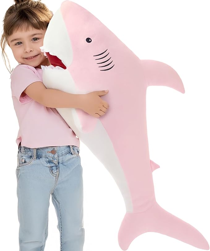MorisMos 39inch Giant Shark Stuffed Animal, Large Stuffed Shark Plush, Big Sharks Pillow Gift for Kids Girlfriend, Pink