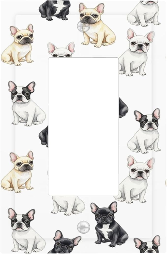 French Bulldog Watercolor Single Rocker Switch Cover - 1-Gang Standard US Size Playful Frenchie Puppy Light Switch Covers, Chic Pattern for Pet Owners Decor