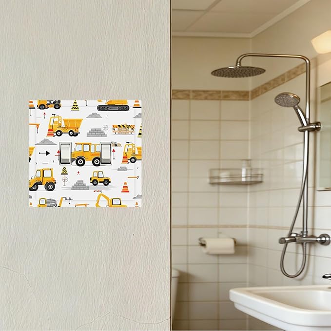 Construction Vehicles & Trucks Pattern Double Toggle Switch Cover - 2-Gang Standard US Size Little Builder's Dream Light Switch Covers for Boy's Bedroom Decor