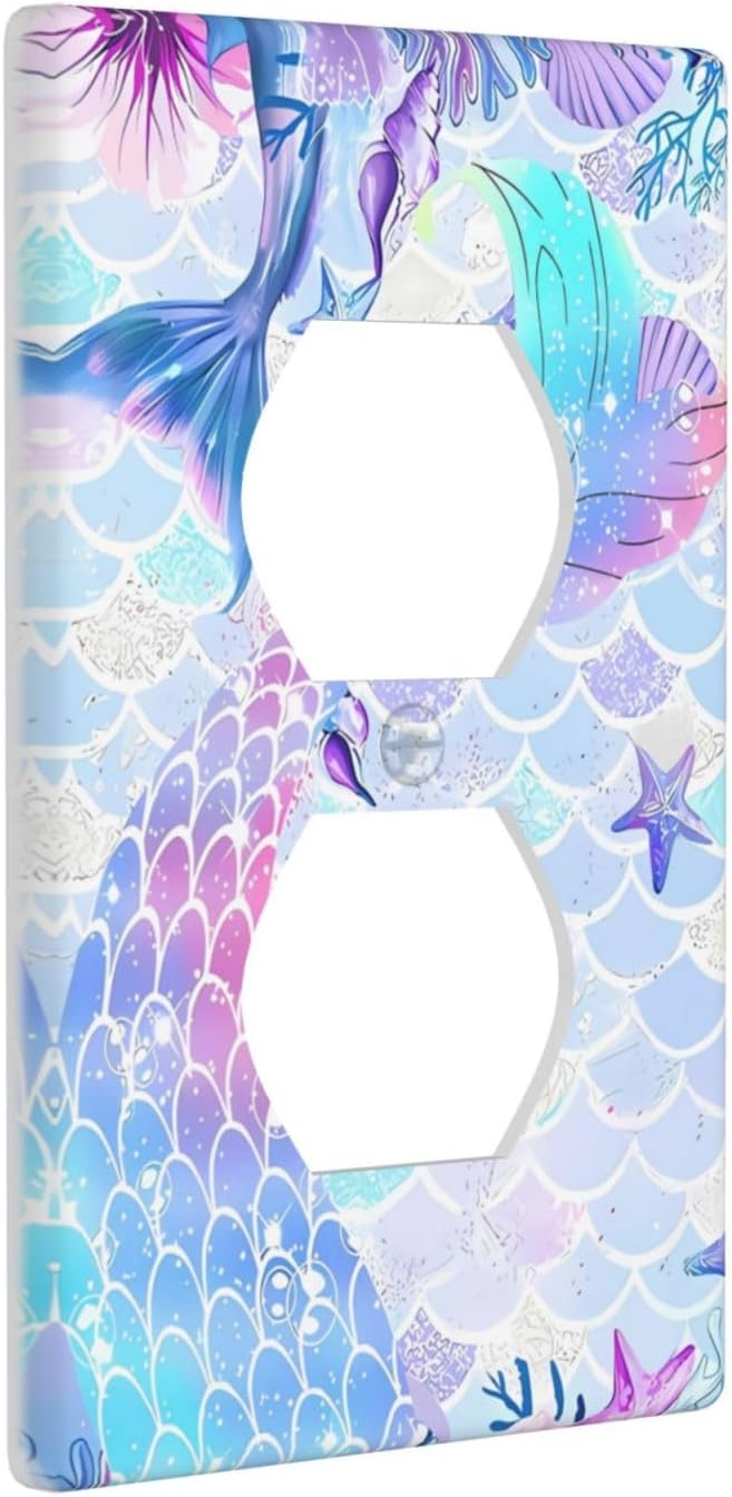 Mermaid Girl Outlet Covers Light Switch Cover Plates Decorative Wall Plate Electrical Switchpalte Faceplate for Kid Bedroom Home Bathroom Decor 4.5" x 2.76"