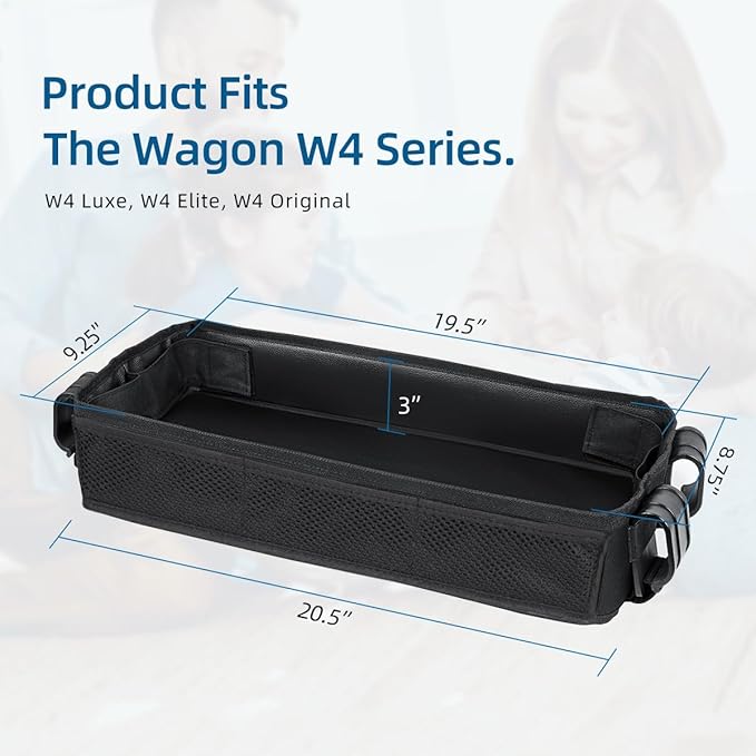 Stroller Snack Tray Compatible with Wonderfold Wagon - Upgraded with Extra Thick Base, Waterproof Faux Leather Sides & Side Mesh Pockets for Added Durability (W4 Series Thickened)