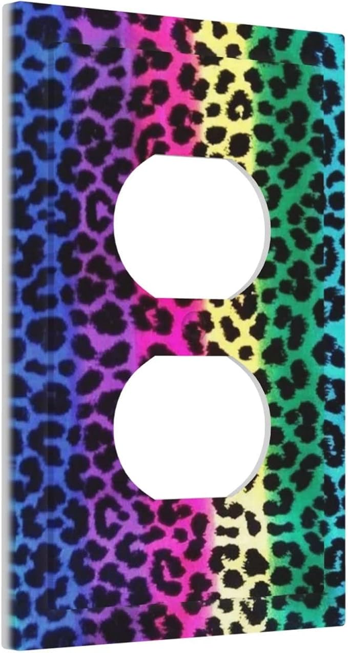 Watercolor Colorful Rainbow Leopard Print 1 Gang Outlet Covers Duplex Receptacle Wall Plate Decorative Faceplate Switchplates African Animal Stripes Blue Purple Green Red Geometric Leopard Room Decor