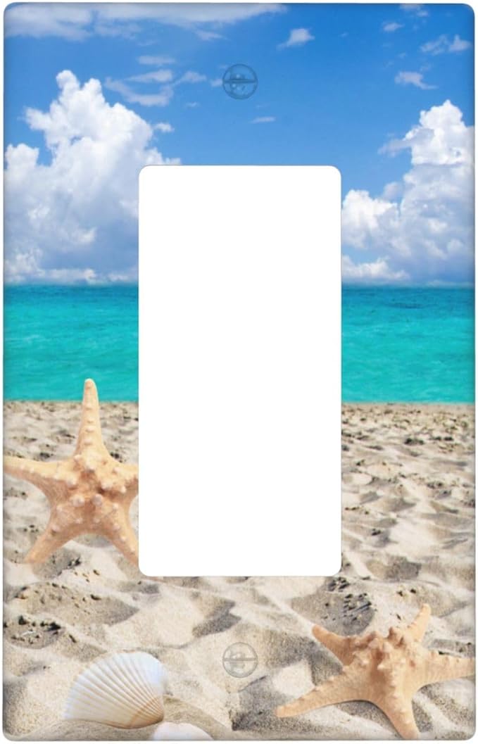 Beach Blue Ocean Single Gang Rocker Light Switch Cover Plates Decorative Outlet Covers, 1 Gang Rocker Wall Plate