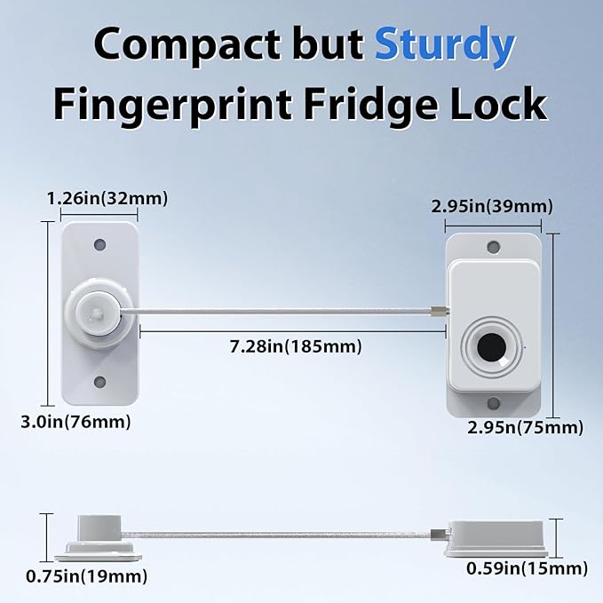 Fingerprint Fridge Lock,Child Proof Refrigerator Lock for Kids with Sticky Adhesive Pads,Cabinet Locks Baby Proofing for Fridge Cabinet Drawer Door Window Toilet