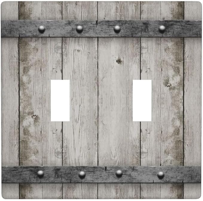 Rustic Cabin Wooden Texture 2-Gang Double Toggle Switch Plate, Gray Wood Wall Plate for Cabin, Lodge, Farmhouse & Bedroom