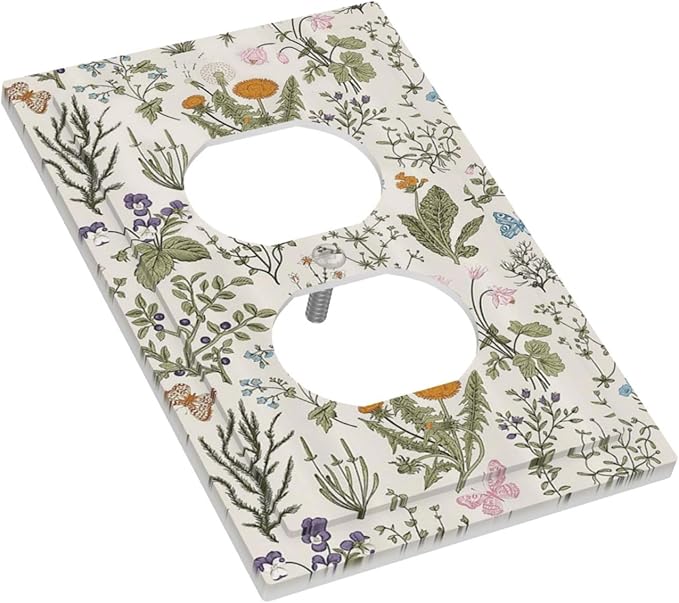 Outlet Covers Boho Floral Vintage Flowers Plants 1 Gang Duplex Light Switch Cover Plate Decorative Wall Plates Electrical Switchplate Receptacle for Bathroom Bedroom Decor（2 Pack）