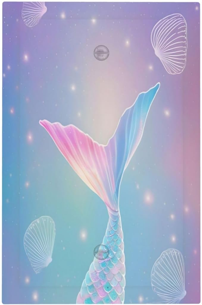 Cute Mermaid Pink Tail Scales Shells Colorful Ocean Light Switch Cover Plate 1 Gang No Device Blank Electrical Wall Plates Faceplate Decorative Switch Plate for Kids Room Nursery Decor