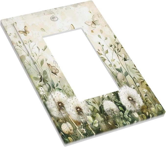 Light Switch Cover Plate Watercolor Butterflies Dandelions Wildflowers 1 Gang Outlet Covers Single Rocker Decorative Switch plates Electrical Wall Plates GFCI Receptacle for Bathroom Bedroom