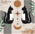Witchy Mystic Gothic Funny Boho Mid Century Black Cute Cat Moon Phase Abstract Leaf 2 Gang Electrical Double Toggle Outlet Light Switch Wall Plate Decorative Receptacle Face Switchplate Cover Mid Size