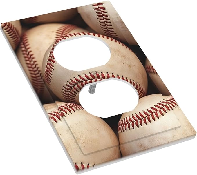 Vintage Baseball Duplex Wall Plate - 1-Gang Standard US Size Americana Baseball Outlet Covers for Sports Fan Decor