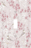 Pink Sakura Cherry Blossom Vintage Bird Floral Flower Decorative Light Switch Cover 1 Gang Single Toggle Device Electrical Faceplate Switchplates Decorator Outlet Wall Plate for Bedroom Living Room