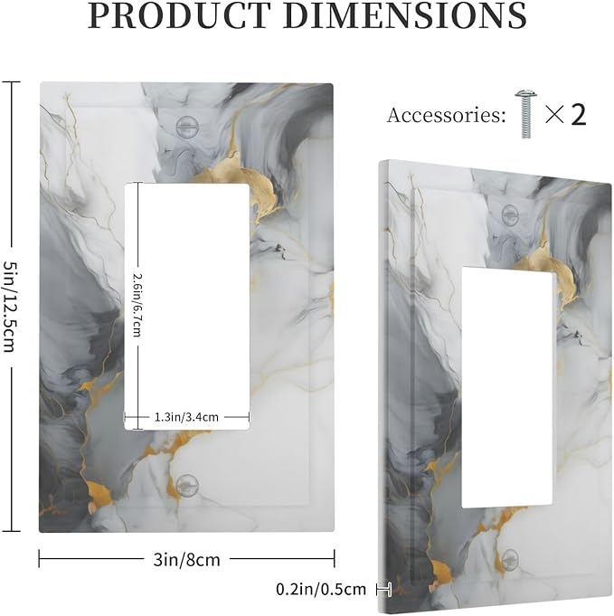 Gold Marble Grey Art Abstract Luxury Print Decorative Outlet Covers 1 Gang Single Rocker Light Switch Cover Plate Wall Plates GFCI Faceplate for Kitchen Bathroom Decor