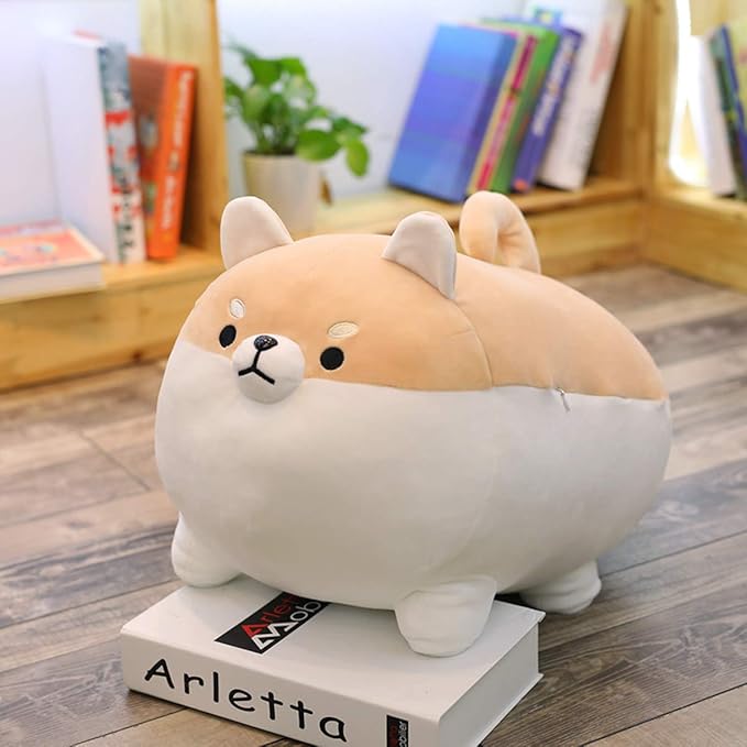 EHOTONG Shiba Inu Dog Plush Pillow, Corgi Stuffed Animal Plush Toy Hug Pillow Gifts for Girl Boy (Brown, 19.6in)