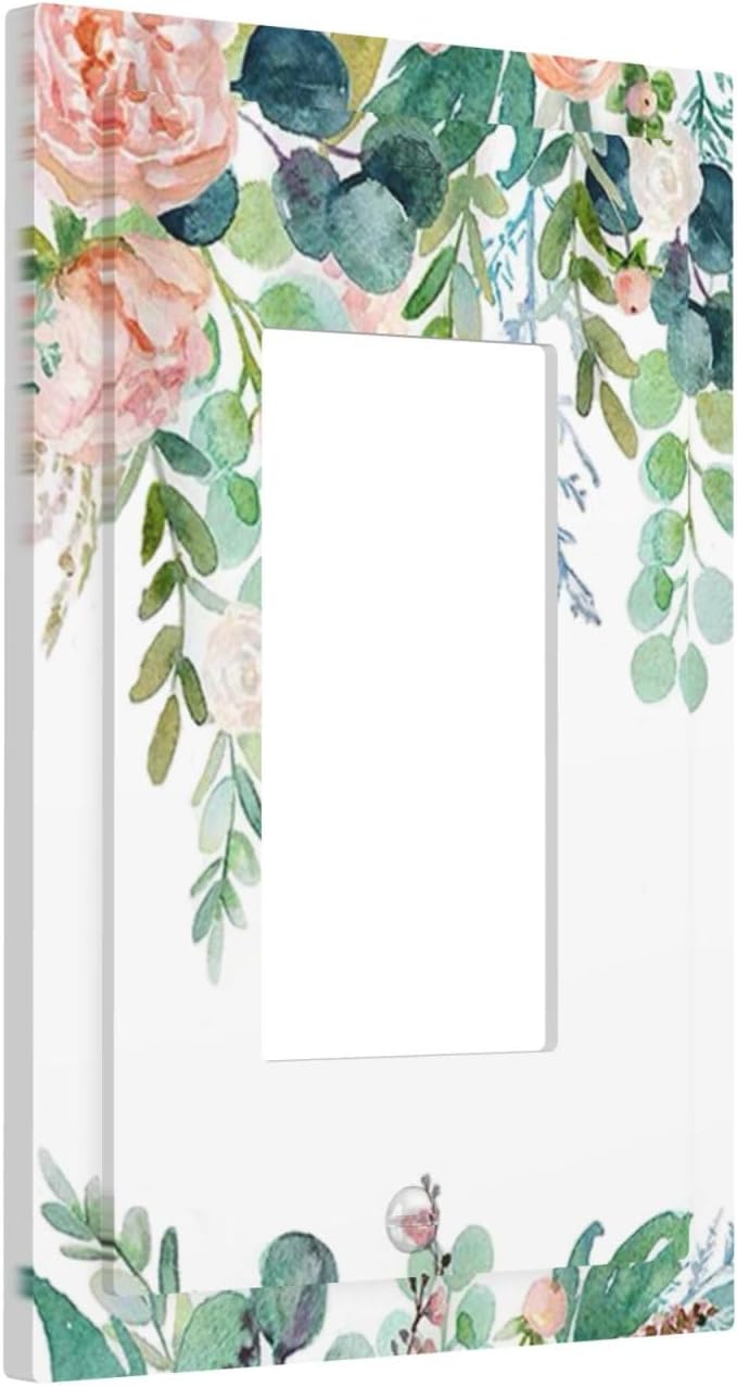 Green Eucalyptus Leaves Floral Watercolor Flower Decorative Outlet Covers 1 Gang Single Rocker Light Switch Cover Plate Wall Plates GFCI Faceplate for Bed Room Living Room Decor