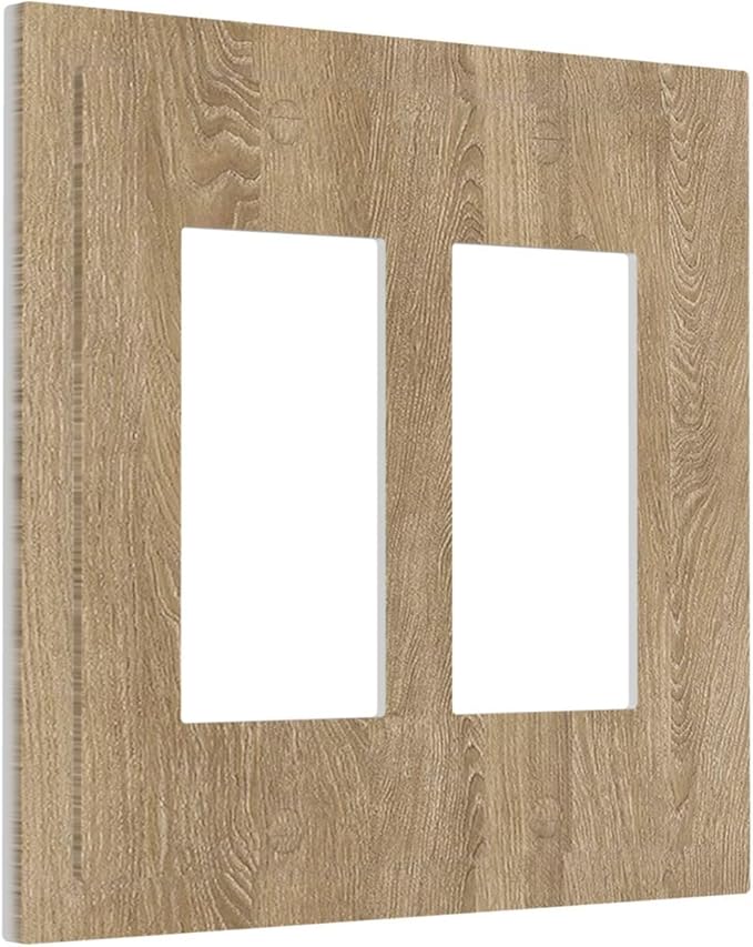 Decorative Outlet Covers Light Brown Wood Grain 2 Gang Double Rocker Light Switch Cover Plate Electrical Switch Plate Cover Decorate GFCI Wall Plate for Farmhouse Cabin Decor
