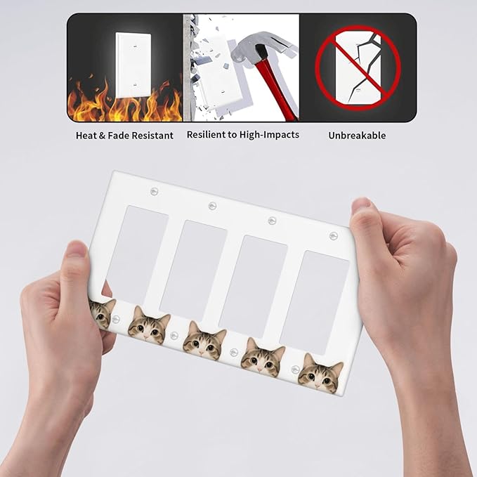 Cat Quad Rocker Wall Plate Decorative 4 Gang Light Switch Covers Electrical Switchplate Home Decorate Faceplat for Bathroom Bedroom Kitchen Room 4.5 x 8 Inch