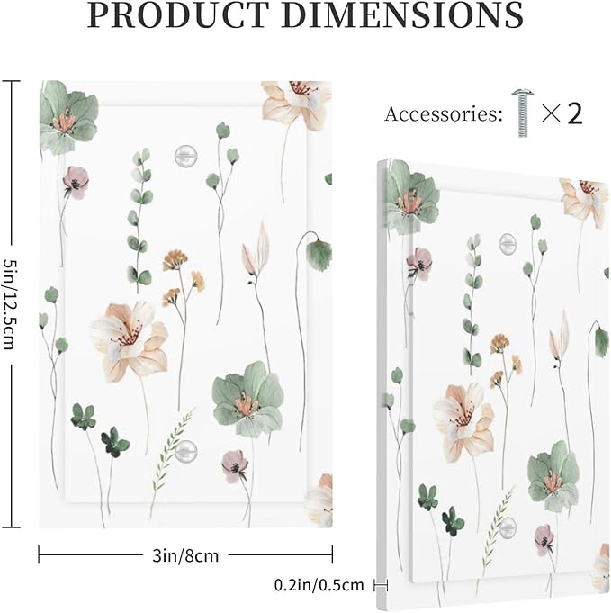 Light Switch Cover Plate Watercolor Floral Botanical Flowers 1 Gang No Device Blank Electrical Wall Plates Faceplate Decorative Switch Plate For Living Room Bed Room Decor