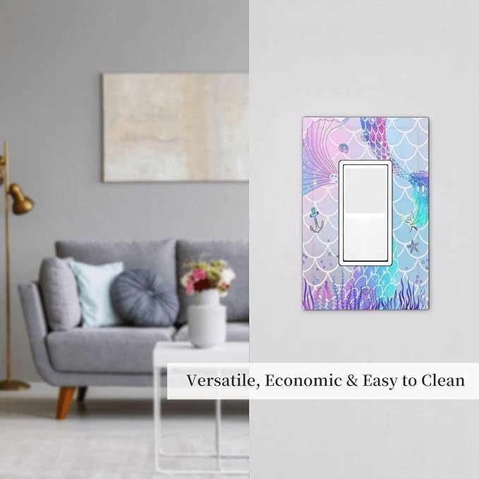 1 Gang Single Decorator/Rocker GFCI Outlet Wall Plate Light Switch Cover Plate Cute Girls Blue Purple Pink Mermaid Tail Scale Electrical Device Face Plug Plate for Dimmers, Receptacle, USB Outlet